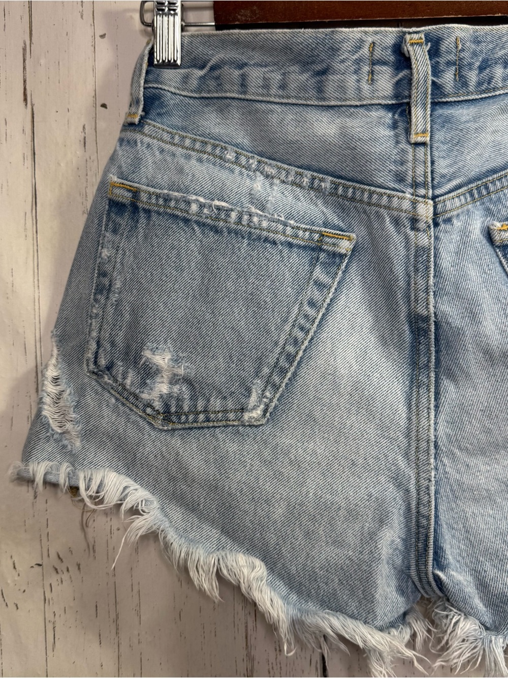 Agolde Parker Distressed Denim Shorts 23 Button Fly Light Wash Cutoff Festival - Picture 10 of 16